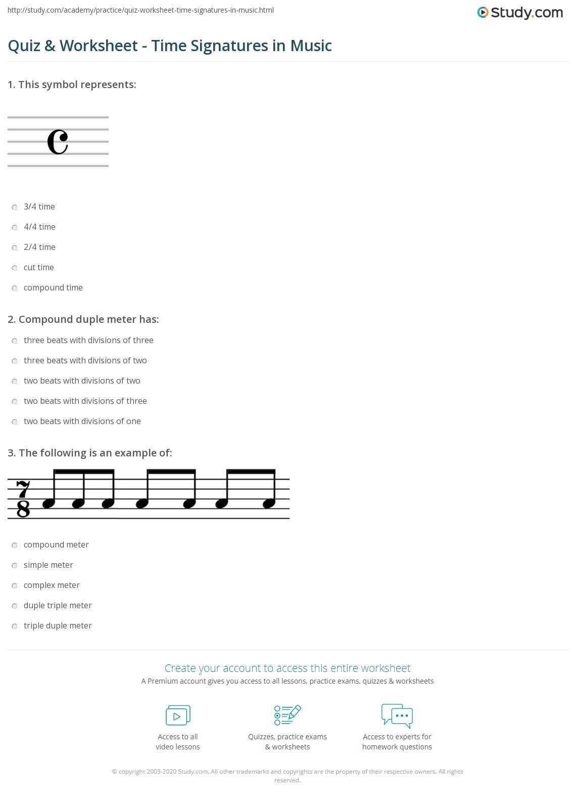 Quiz amp Worksheet Time Signatures In Music Study Quiz amp Worksheet Time Signatures In Music Study