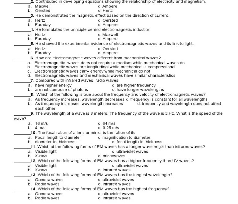 Quiz On Electromagnetism And Electromagnetic Spectrum PDF