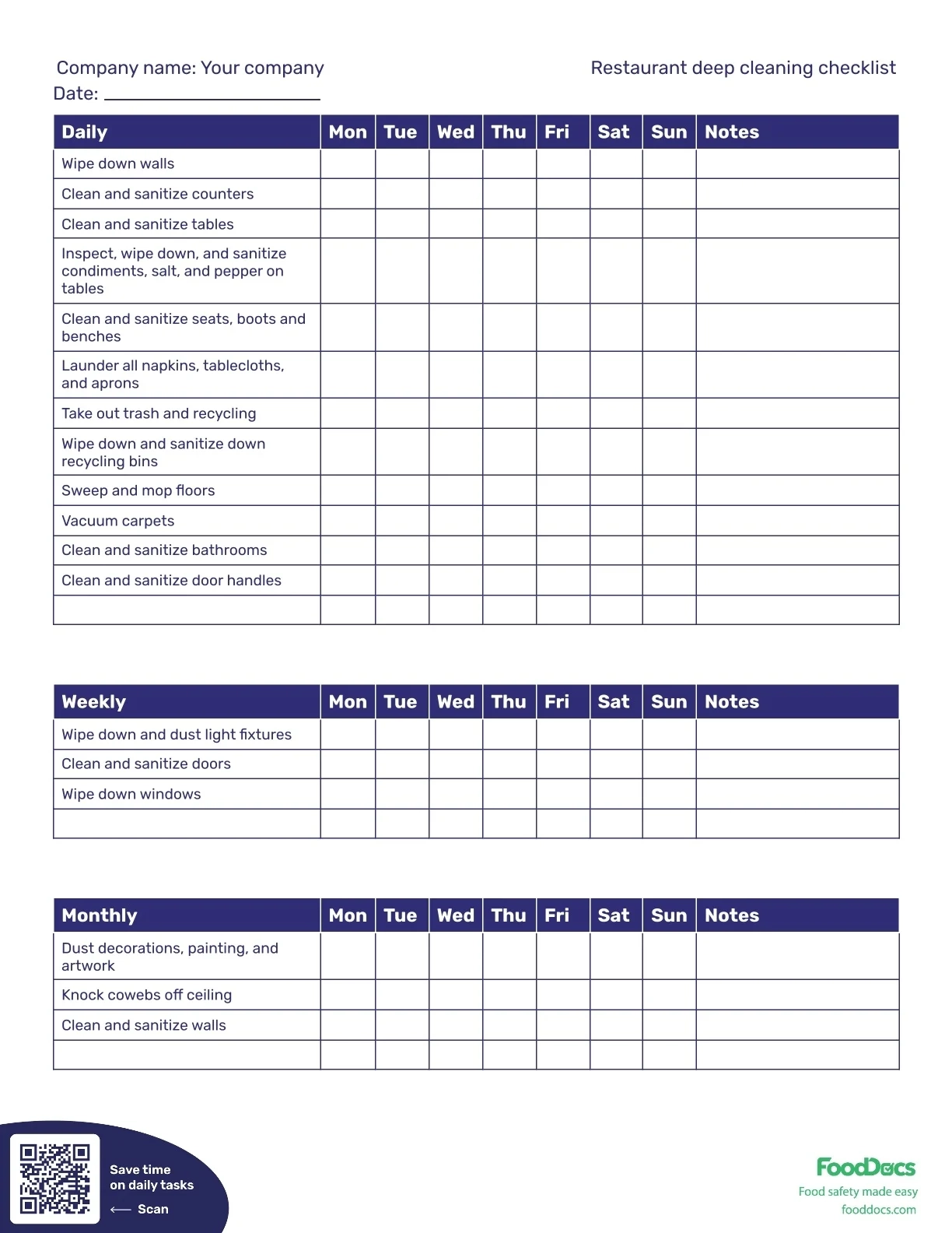 Restaurant Deep Cleaning Checklist Free Download Restaurant Deep Cleaning Checklist Free Download
