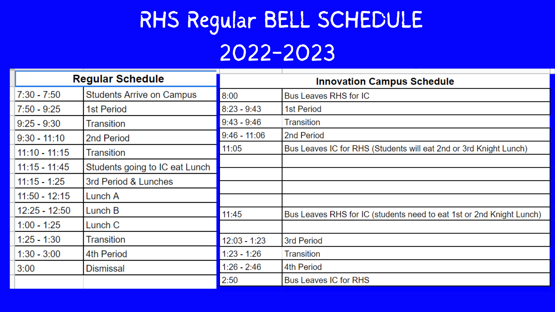 rhs regular bell schedule 2022 2023 martin county high school