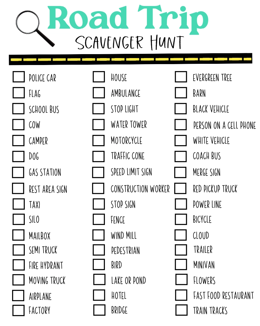 Road Trip Scavenger Hunt List Printable Road Trip Scavenger Hunt List Printable