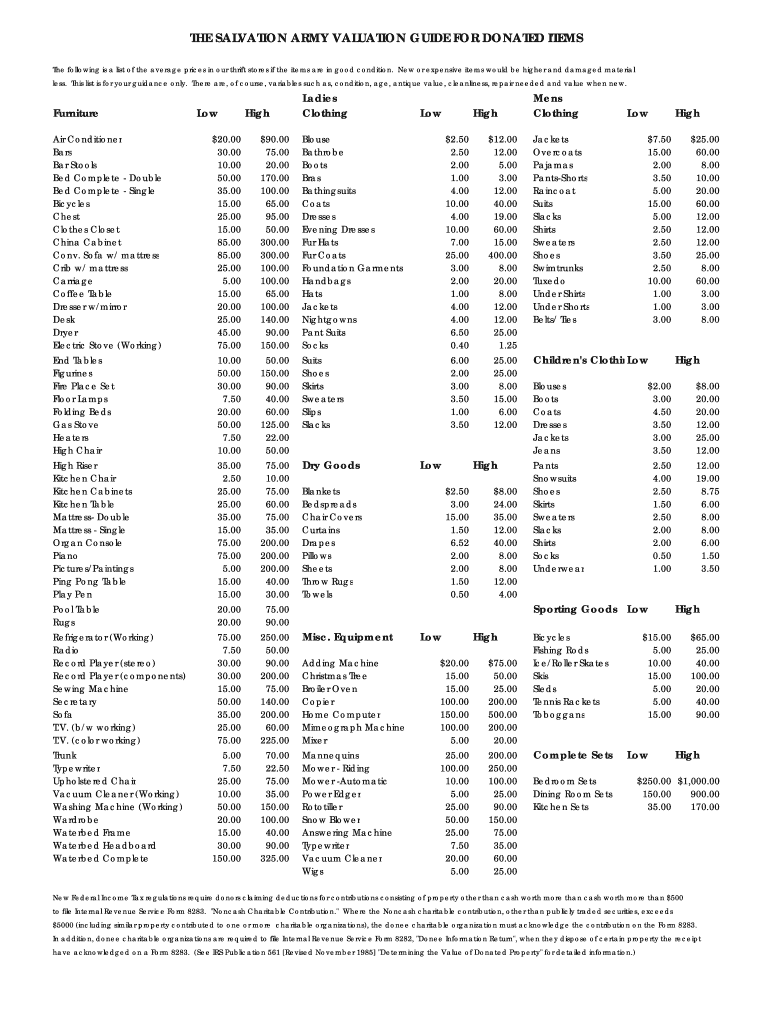 Salvation Army Donation Guide Fill Out amp Sign Online DocHub