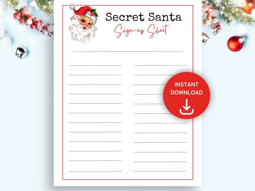 Secret Santa Sign Up Sheet Druckbare Secret Santa Geschenkb rse