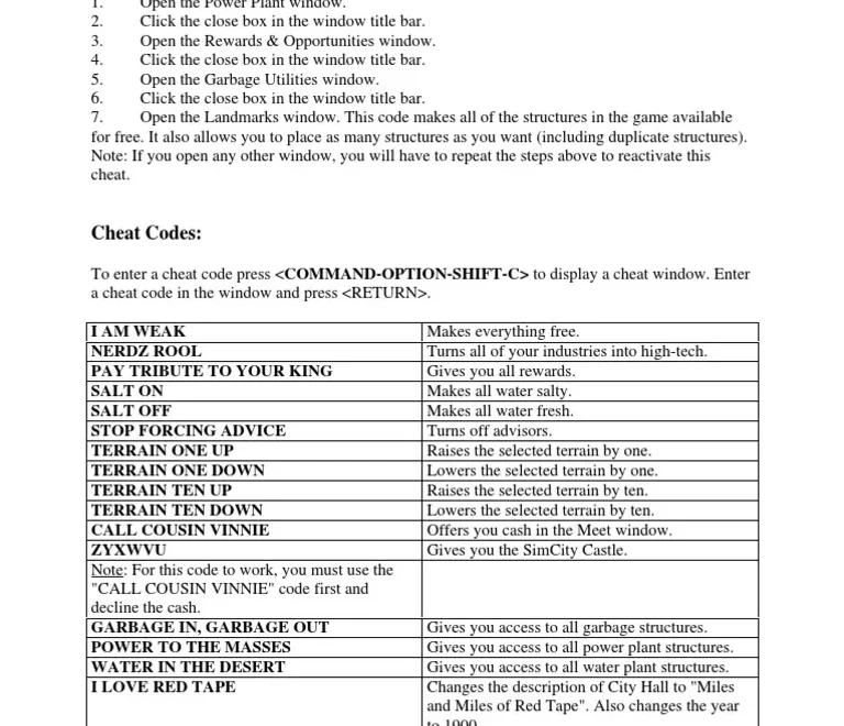 SimCity 3000 Cheat PDF Transport Nature