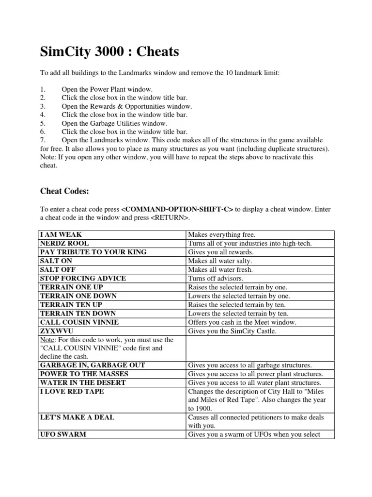 SimCity 3000 Cheat PDF Transport Nature