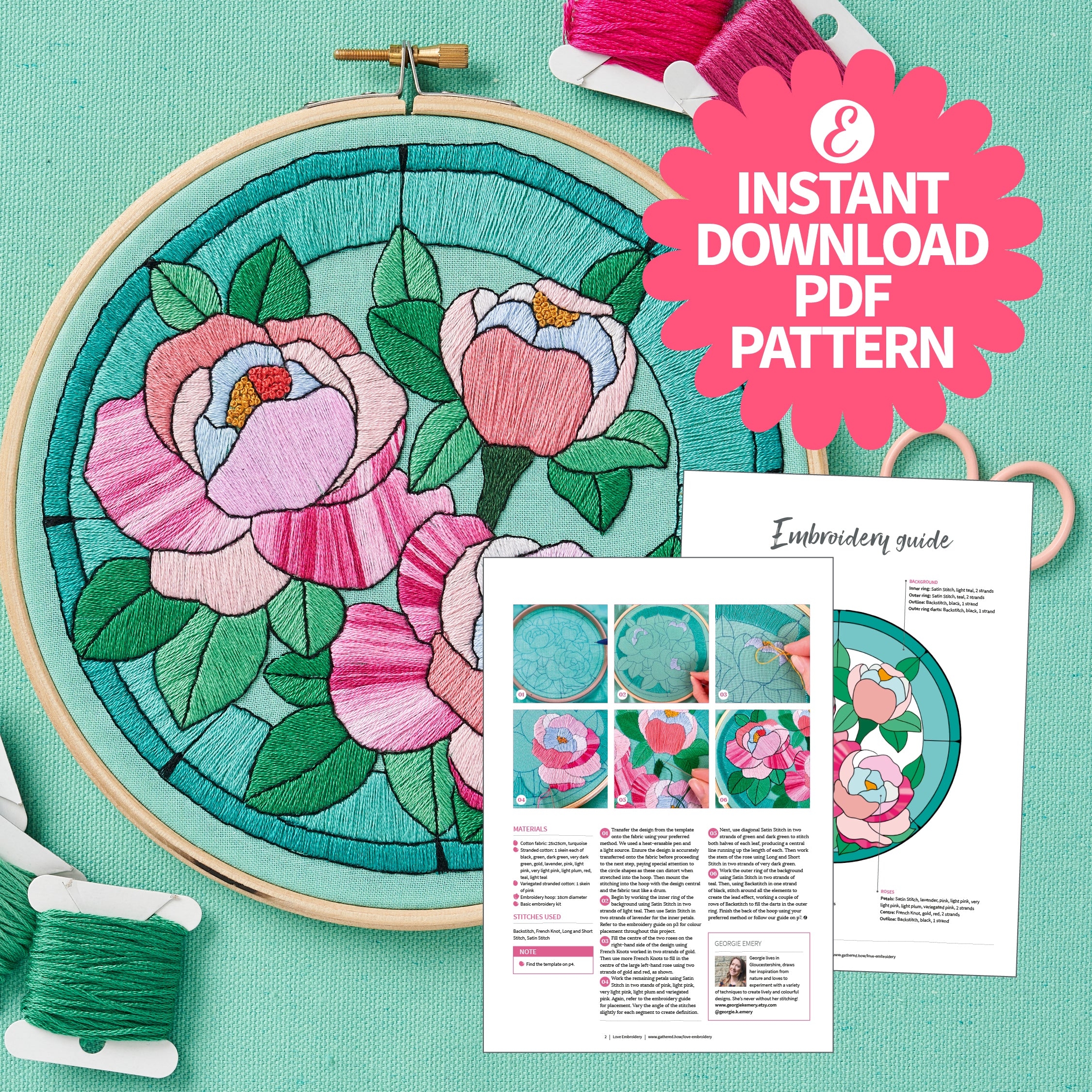 Stained Glass Window Embroidery Hoop Pattern PDF By Georgie Emery 