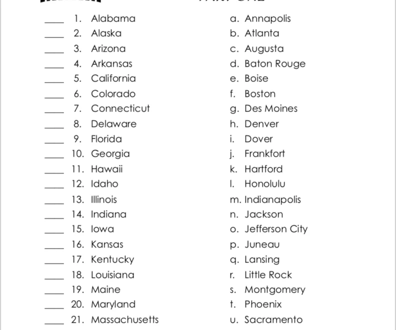 State Capital Matching Game Flanders Family Home Life
