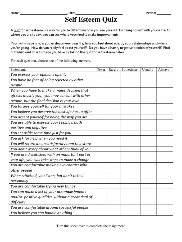 Student Self Esteem Assessment PDF Self Esteem Psychological 