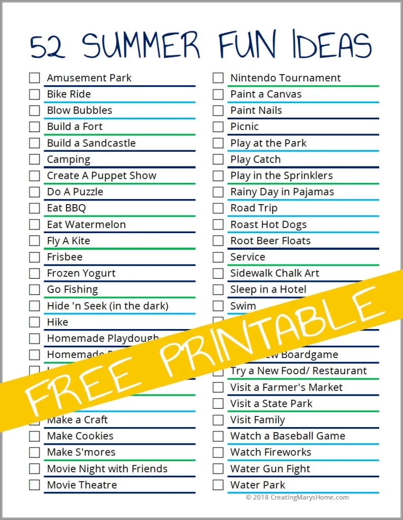 Printable Summer Date List