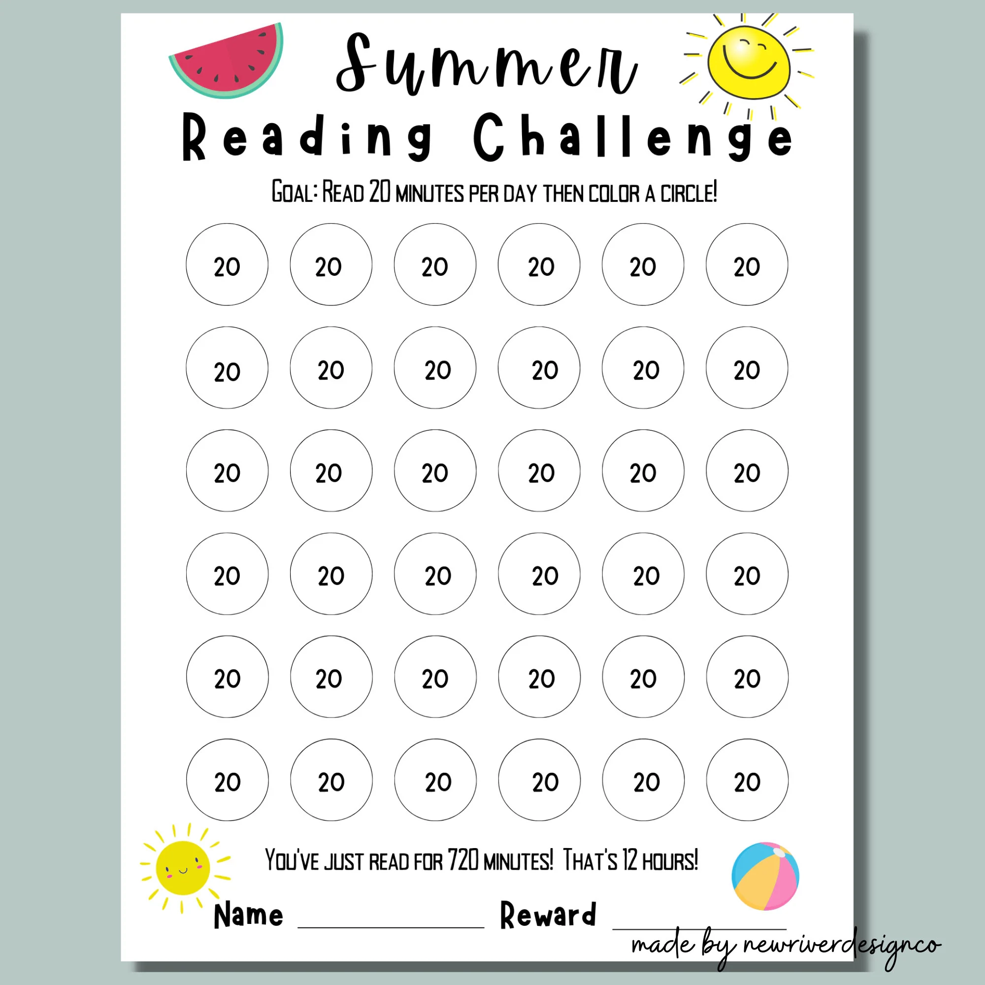 Reading Chart Printable 20 Days