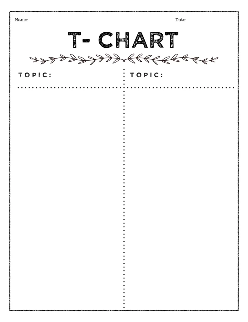 T Chart Graphic Organizer Free Printable PDF