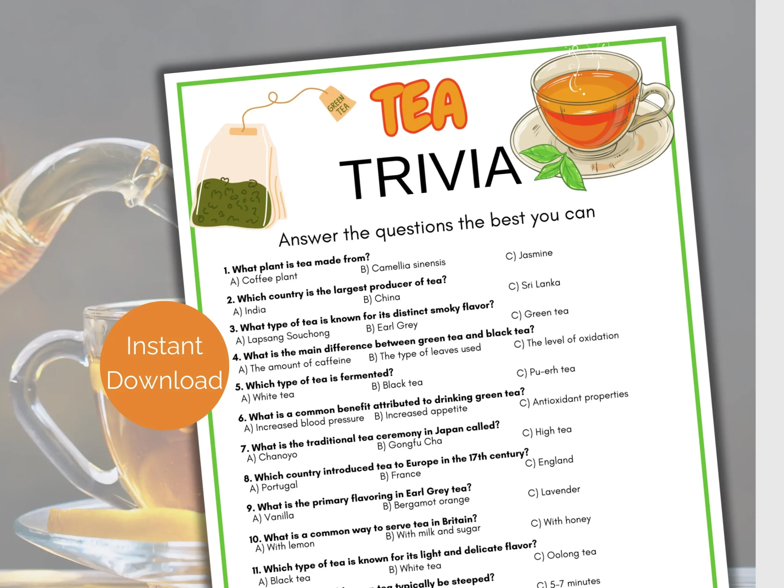 Tea Trivia Questions And Answers Printable