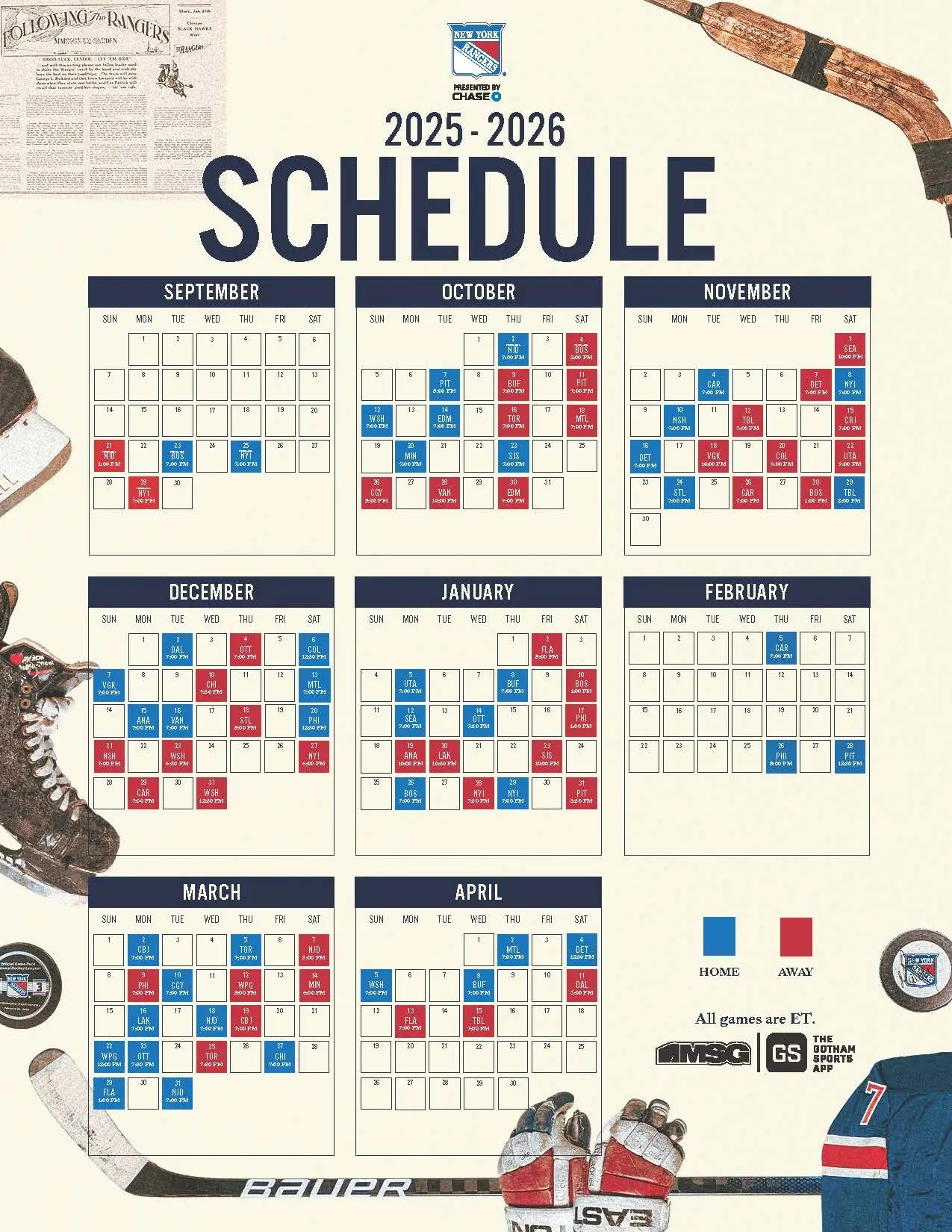 Printable New York Rangers Schedule