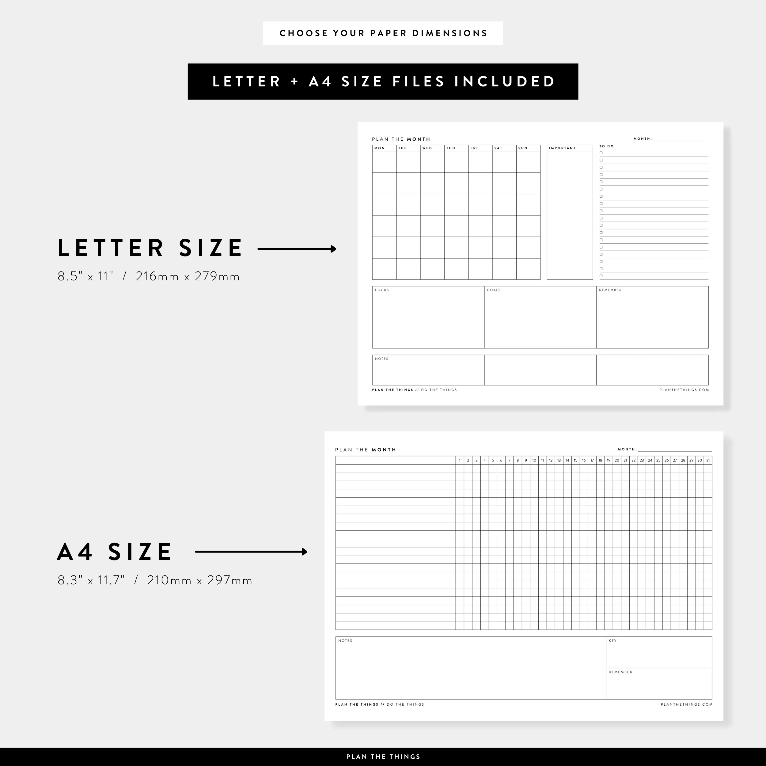 The Monthly Bundle Undated Printable Planner Inserts A4 US 