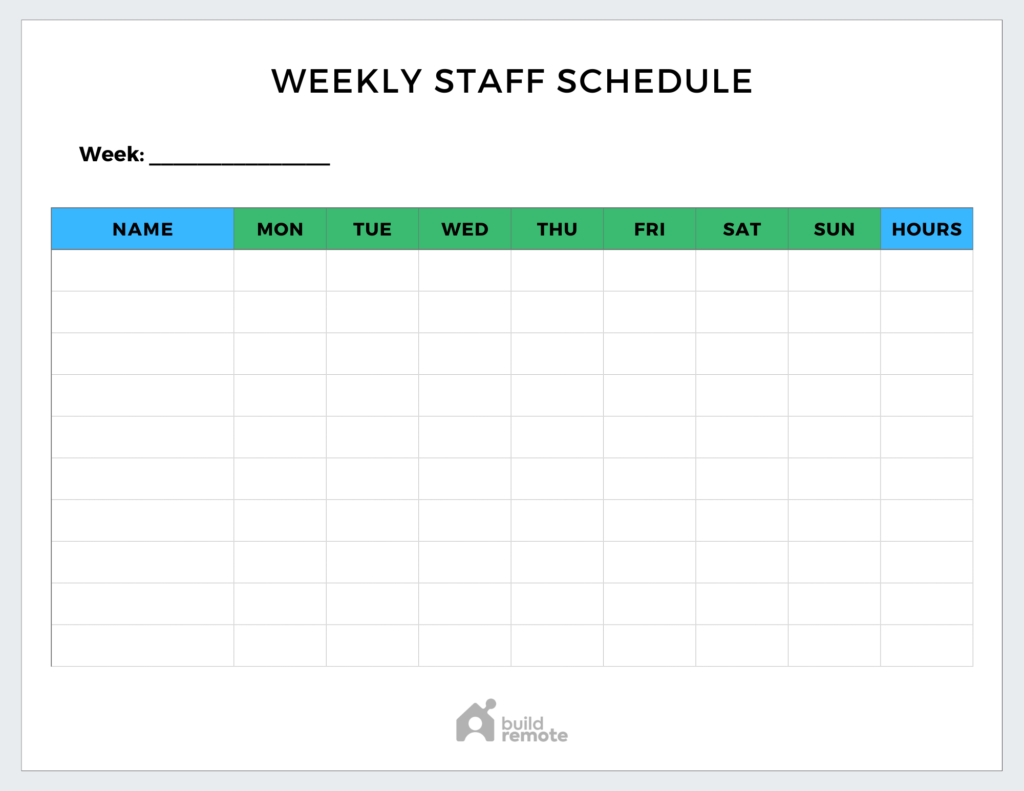 Weekly Work Schedule Template Printable