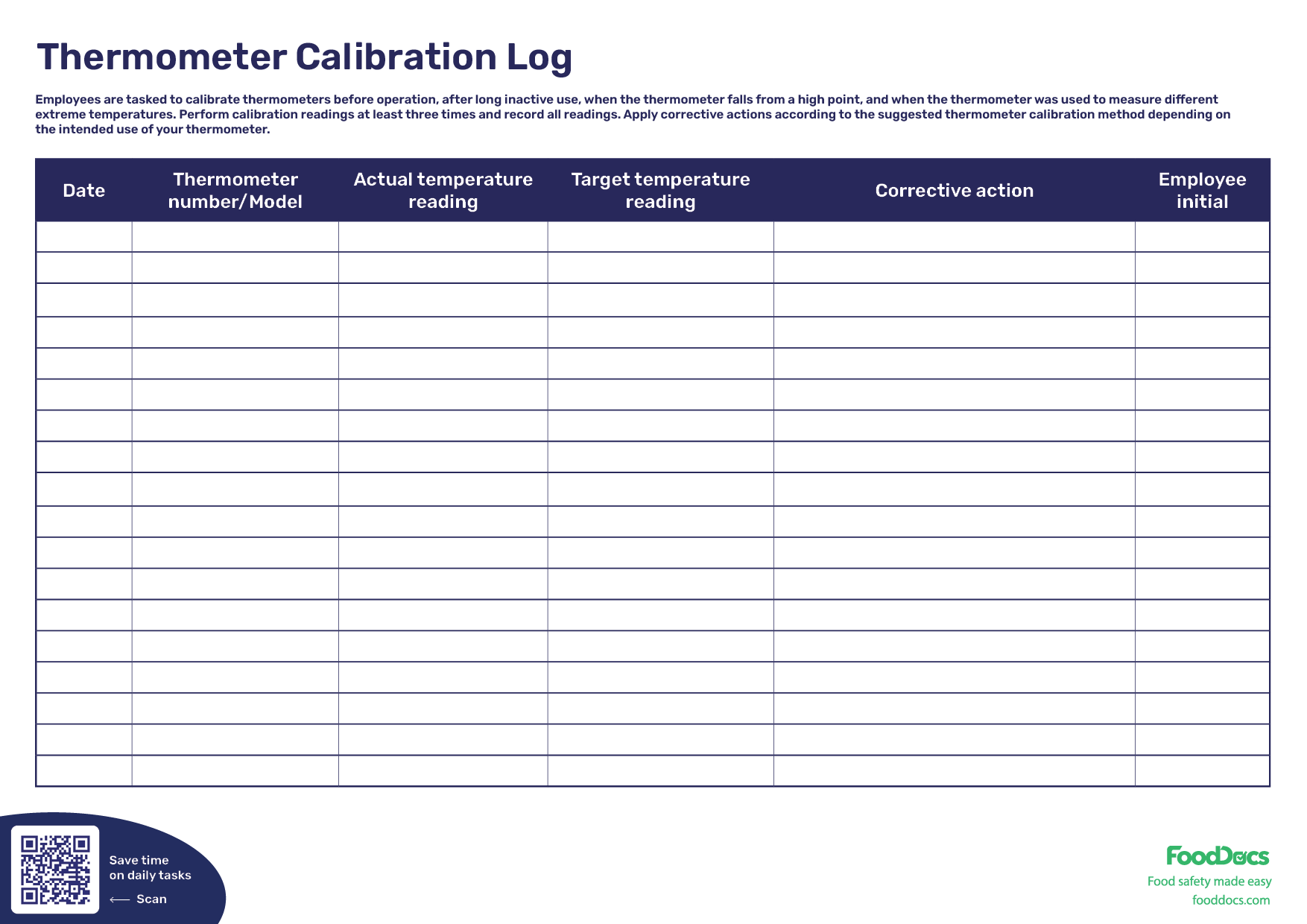 Thermometer Calibration Log Download Free Template
