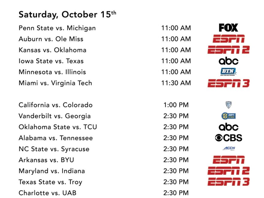 This Weekend s College Football TV Schedule Yellowhammer News