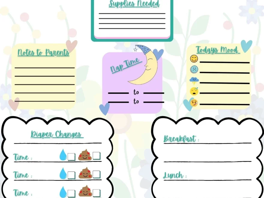 Toddler Daily Sheet For Daycare Homes Or Childcare Centers