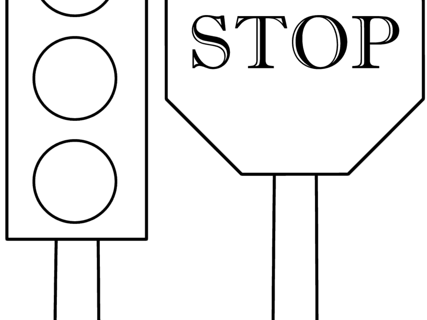 traffic light and stop sign coloring page safety