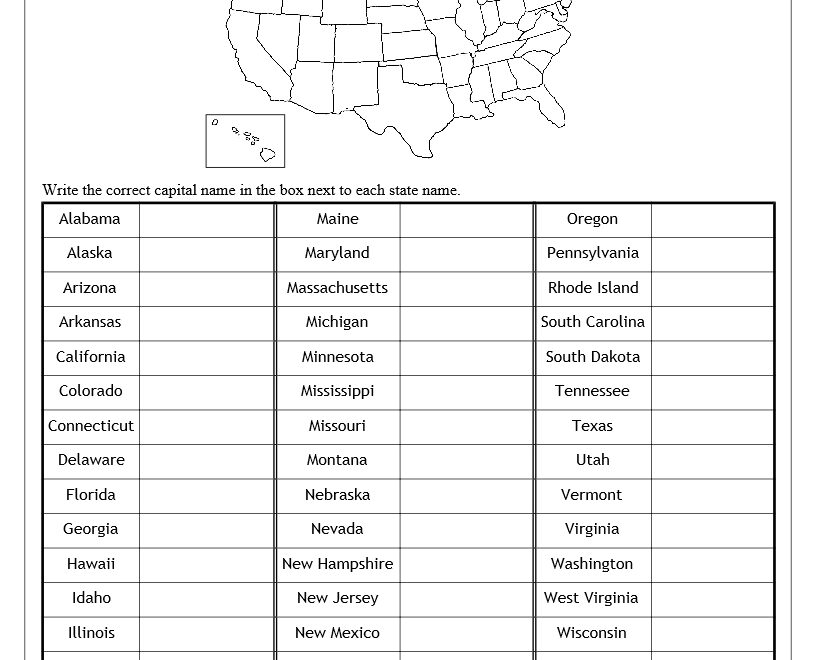 U S States amp Capitals Worksheets Test Sheets Maps U S