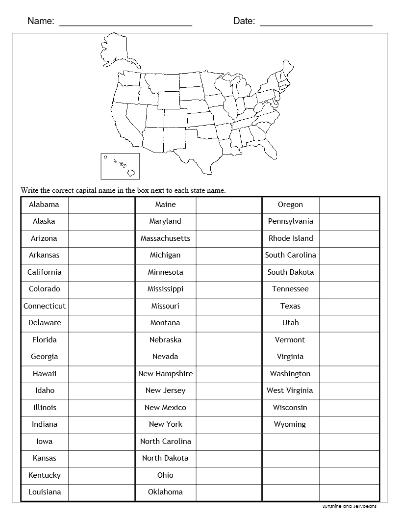 U S States amp Capitals Worksheets Test Sheets Maps U S 
