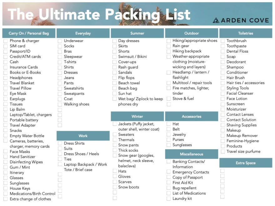 Ultimate Vacation Packing amp Travel Checklist Free Printable PDF