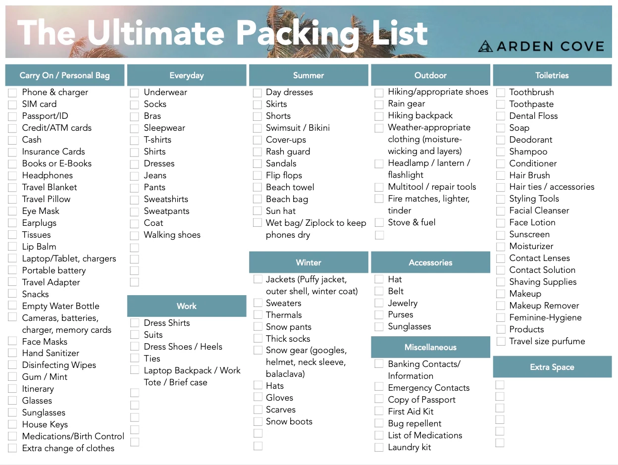 Ultimate Vacation Packing amp Travel Checklist Free Printable PDF Ultimate Vacation Packing amp Travel Checklist Free Printable PDF