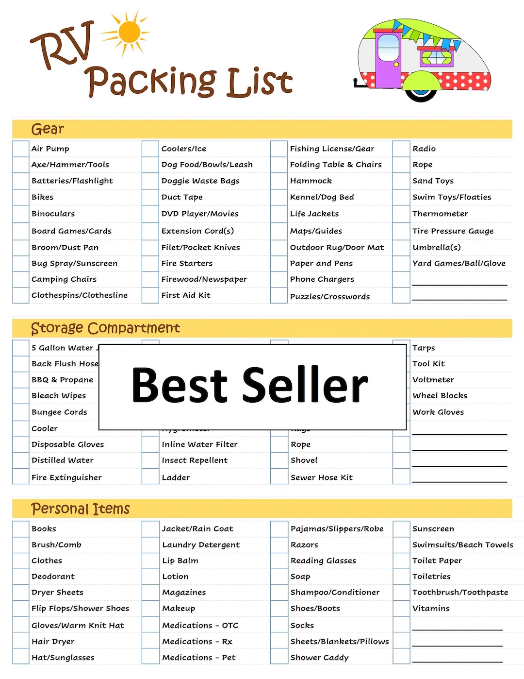 Rv Packing List Printable