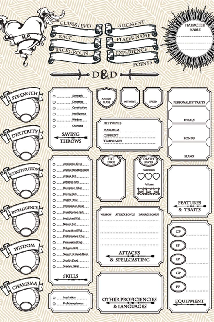 Printable Charater Creation Sheet 5e Printable Charater Creation Sheet 5e