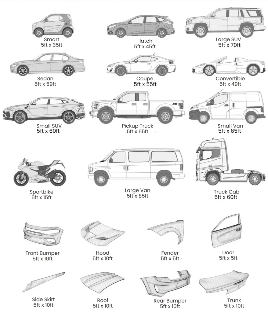 Vehicle Vinyl Wrapping Size Chart Yeswrap Vehicle Vinyl Wrapping Size Chart Yeswrap