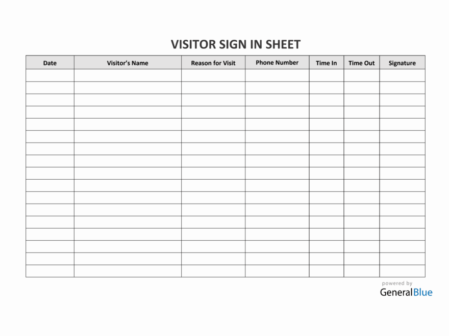 Visitor Sign In Sheet In PDF