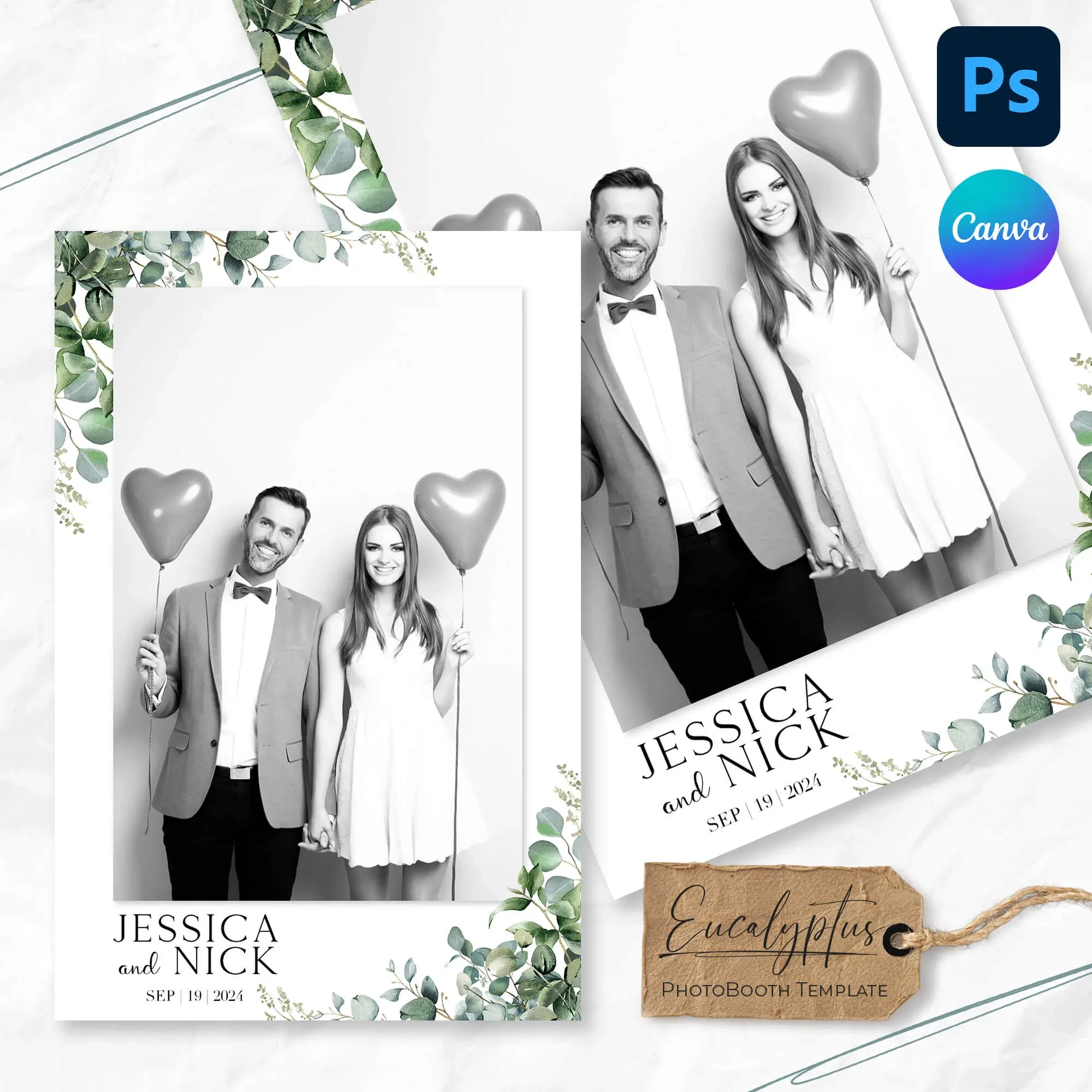 Wedding Photobooth Template Eucalyptus 4 6 Portrait BespokeBooth Wedding Photobooth Template Eucalyptus 4 6 Portrait BespokeBooth