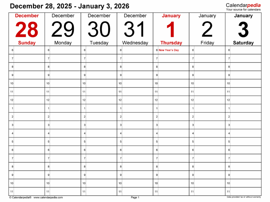 Weekly Calendars 2026 For Excel 12 Free Printable Templates