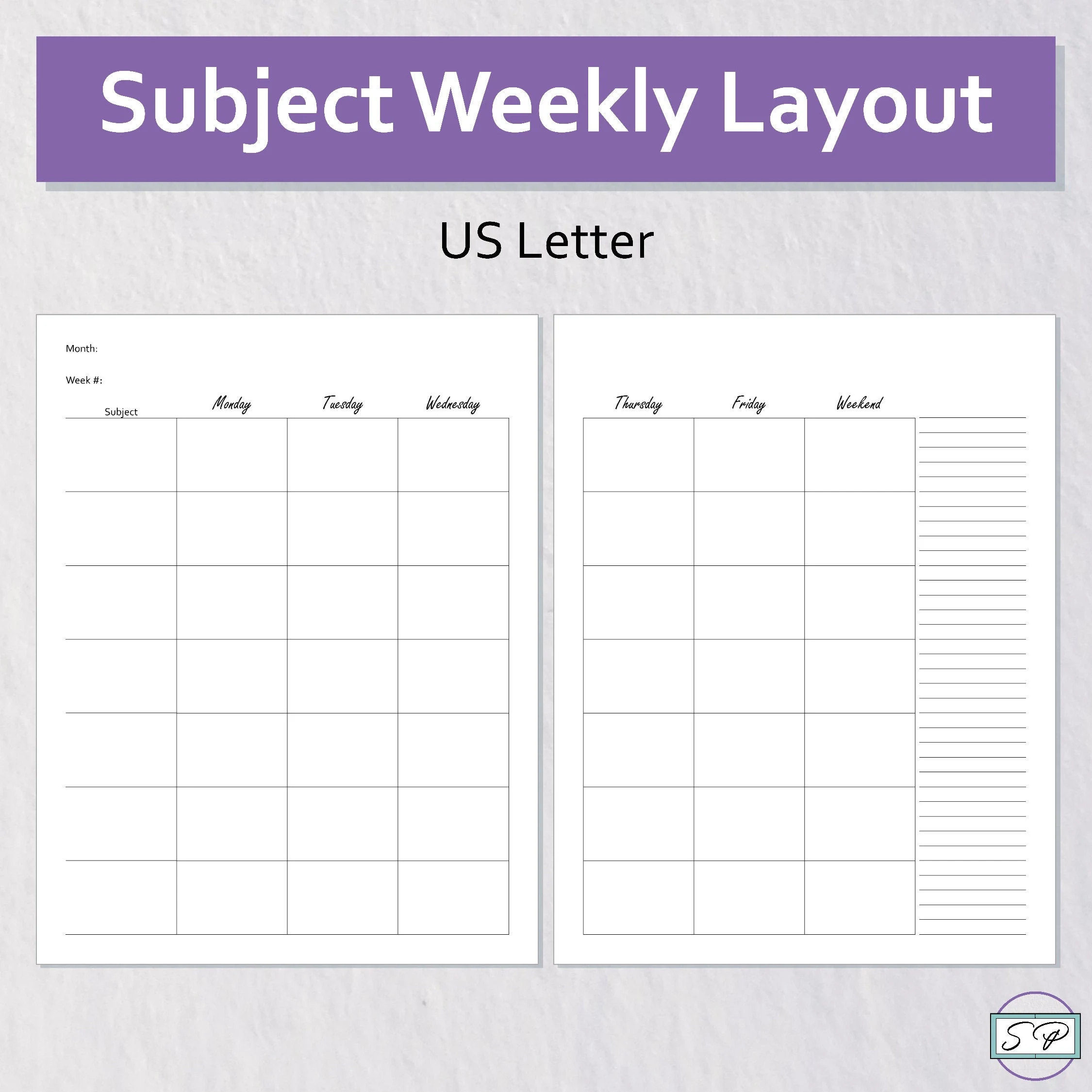 Weekly Subject Planner Layout Insert Printable Undated Letter Size Weekly Subject Planner Layout Insert Printable Undated Letter Size