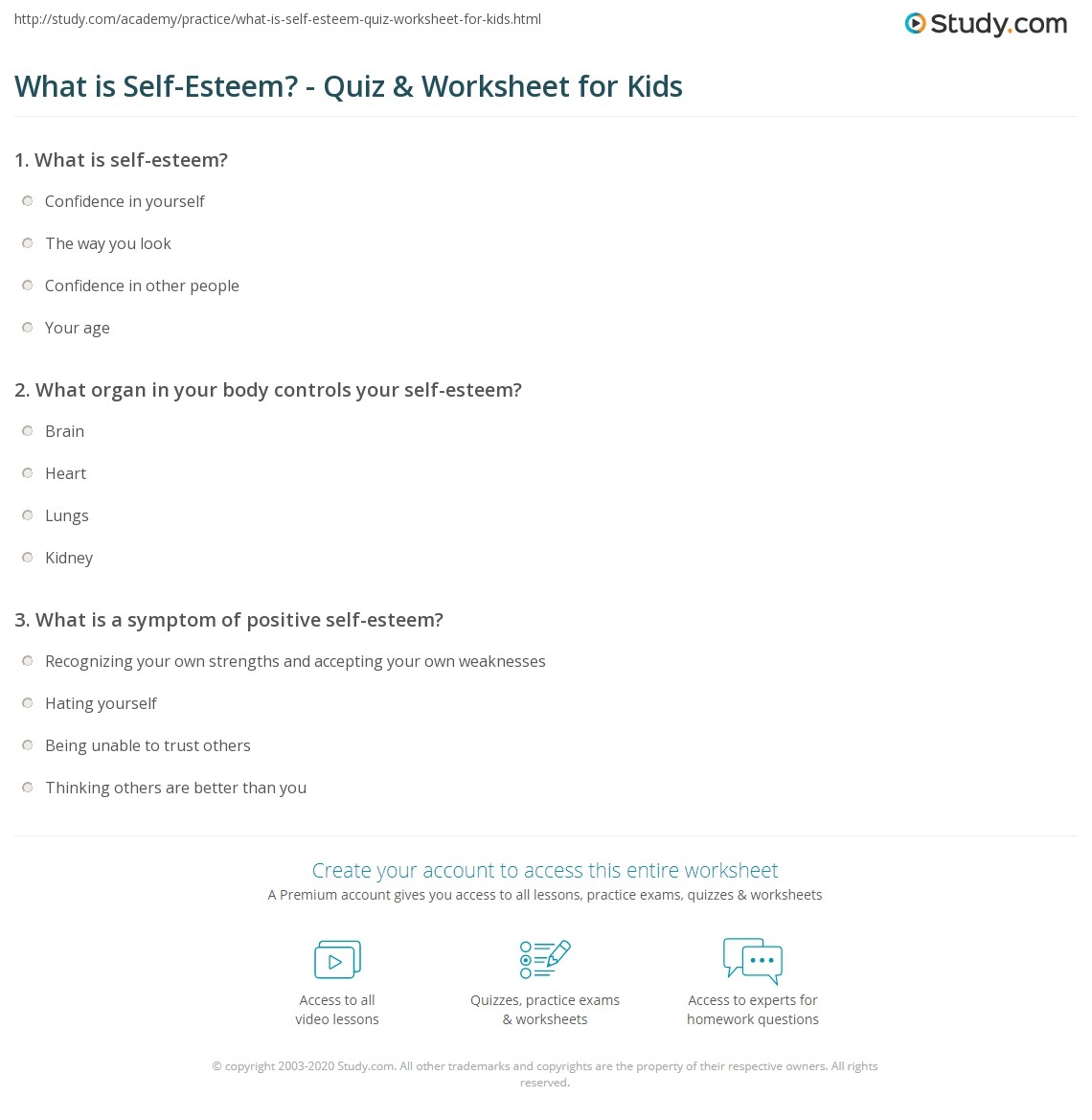What Is Self Esteem Quiz amp Worksheet For Kids Study