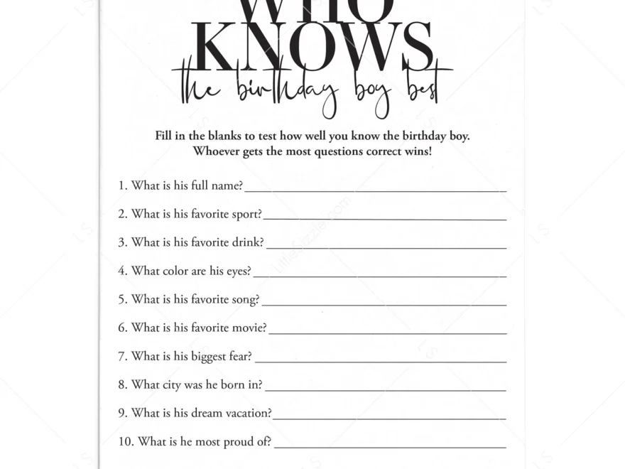 Who Knows The Birthday Boy Best Game Printable Adult Birthday
