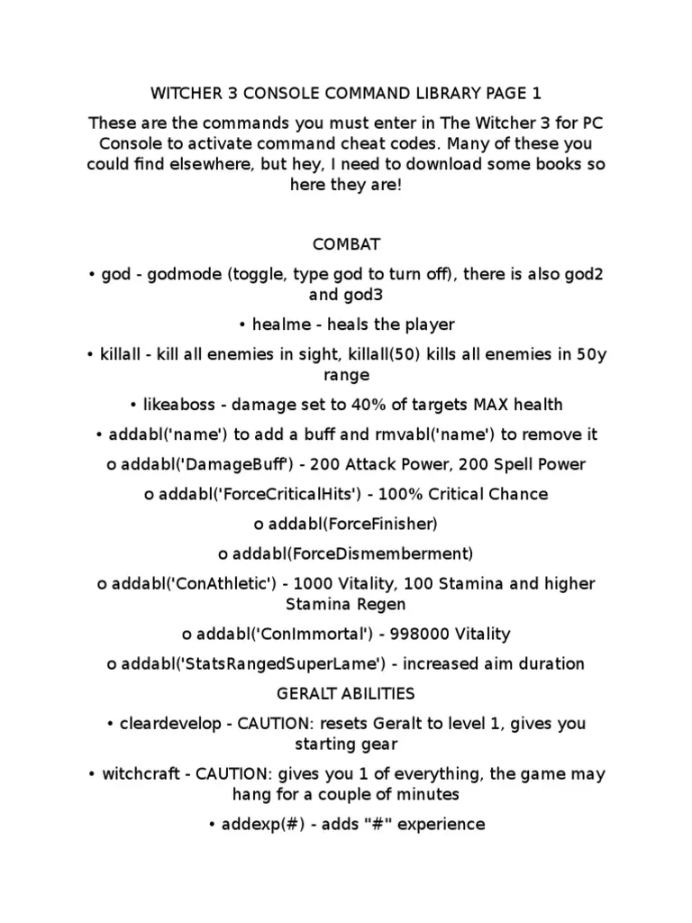 Witcher 3 Ingredient List Printable