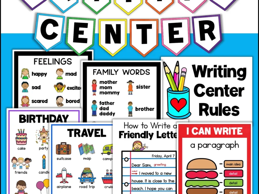 WRITING CENTER Poster Themed Word Lists Anker Charts Banner F r