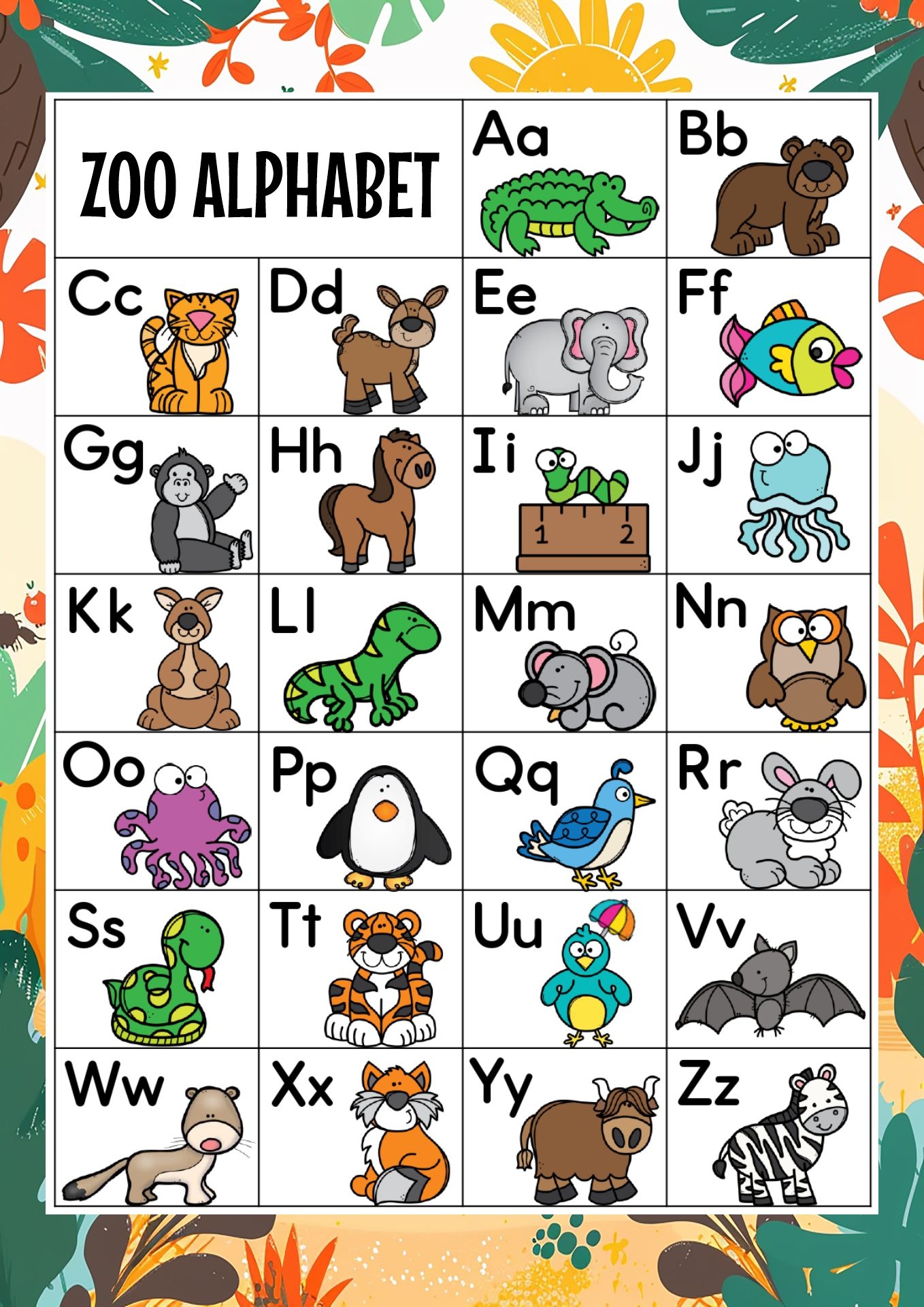 Zoo Phonics Alphabet Chart Printable